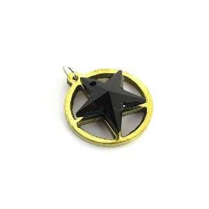   Jet Black Swarovski Star on Brass Plated Metal Cast Pentagram: Jewelry