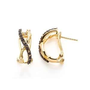 Carlo Viani® Smokey Quartz Bamboo Earrings in 14k Yellow Gold Plated 