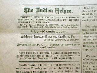 Rare 1890 Native American Indian newspaper CARLISLE PA  