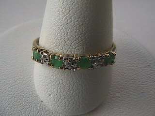 10k Vintage Yellow Gold Emerald and Diamond Ring  