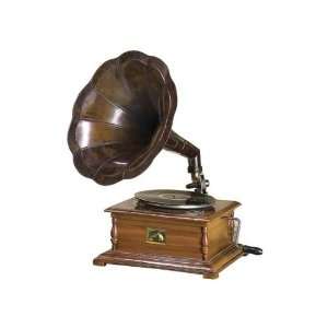   27 in. Working Gramophone with Antique Brass Horn