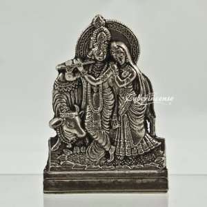 Radha and Krishna Small Silver Tone Brass Hindu Diety Statues Amulet 