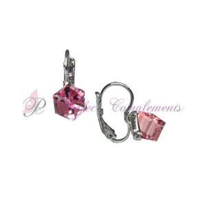 Classic Euro Light Rose Square Prism Swarovski Crystal Earrings with 