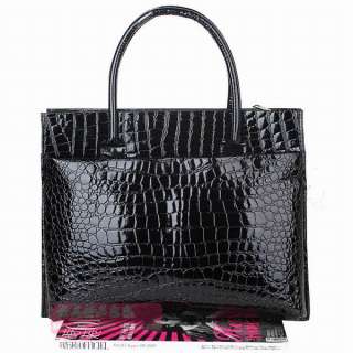   Women Leather Handbag Crocodile Veins Bag Briefcase Hard  