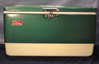 VINTAGE GREEN COLEMAN SNOW LITE CAMPING COOLER ICE CHEST ALUMINUM 