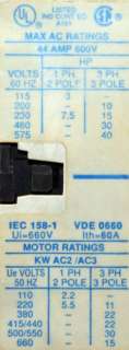 Cutler Hammer Eaton CE15HN3 3 Pole 44 Amps Contactor  