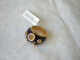 COACH Cen Cushion Gold and Navy Blue Ring 95380 Size 8  