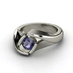  Origami Ring, Round Iolite 14K White Gold Ring Jewelry