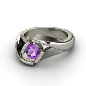  Origami Ring, Round Amethyst Sterling Silver Ring Jewelry
