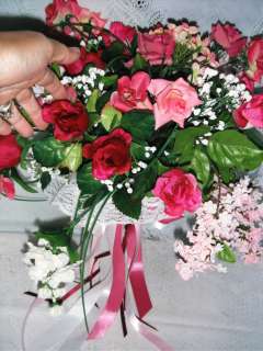 Floral Silk Bridal Wedding Bouquet Pink Roses  