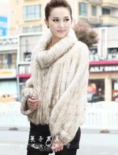 100% Real Genuine Knitted Mink Fur Zip Coat Outwear Jacket Women 