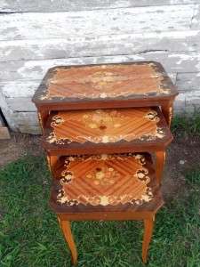 Antique Vintage 3 Italian Marquetry Inlaid Nesting Tables Musical 