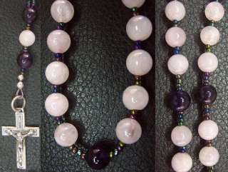 ANGLICAN ROSARY PINK QUARTZ AMETHYST & STERLING  
