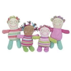   Chic 4 Piece Knitted Crazy Doll Rattle Set, Pink/Turquiose, 7.5 Baby