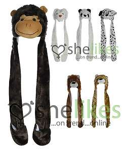 New Womens Kids Animal Hats All In One Ladies Hat Scarf Children 