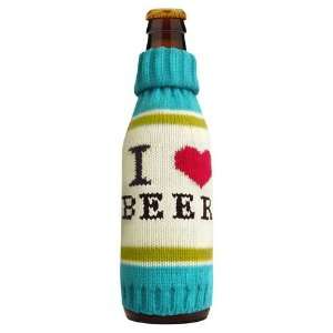  I Love Beer Knit Bottle Cozy (Blue/White/Green) Kitchen 