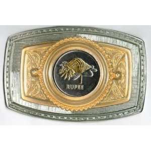  Gold on Sterling Silver World Coin Belt Buckle   Seychelles 1 Rupee 