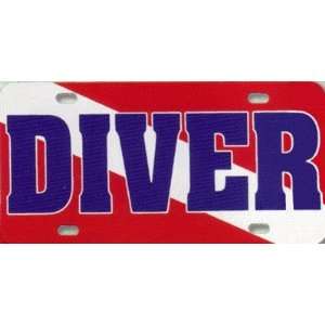 Red, White & Blue Embossed Diver Metal License Plate  