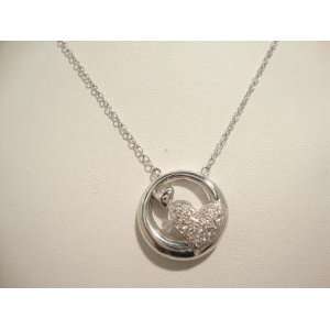  Thin Necklace with Round Pendant with Stones in White Gold 
