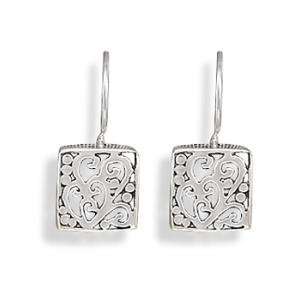  Heart Earrings Square Filigree Sterling Silver Ear Wire 