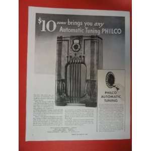  Philco Radio auto. tuning Print Ad. Orinigal 1937 Vintage 
