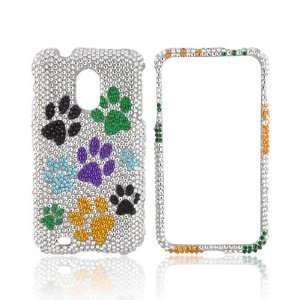  For Samsung Epic 4G Touch Multi Color Paw Print Silver Gem 