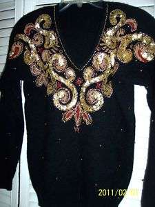 Black Beaded Pullover   Wool/Angora   UGLY SWEATER S  