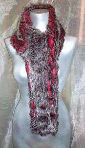   FAUX FUR SCARF MUFFLER FROM WILD WOMAN DESIGNS RED AND GRAY  