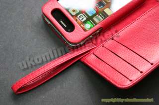 Full Box Retail Packing]Lady Lucky Red Leather Book Case for iPhone 4 