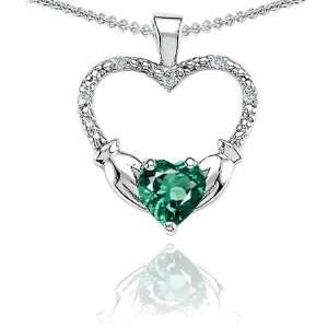   Heart Created Emerald & Diamond Pendant(Metal=Yellow Gold): Jewelry