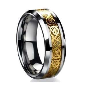 Tungsten Carbide Gold Dragon MENS Wedding Lifetime warranty Band ring 