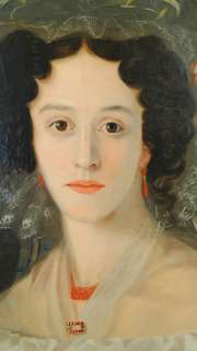 Best Antique 19th C. Folk Art Woman Portrait W/ Flowers & Lace Hat Oil 