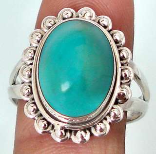 size 8 1/2 DAINTY BLUE TURQUOISE OVAL 925 SILVER SOLITAIRE ARTISAN 