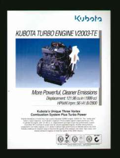 Kubota V2003TE Diesel Turbo Engine Color Brochure exc+  