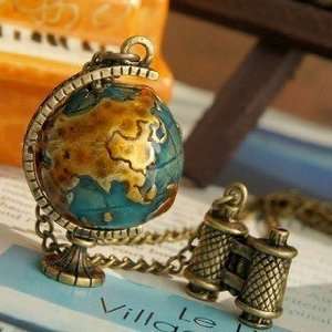  Globe and Telescope Necklace Long Chain Adventurers Dream 