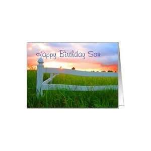  Birthday,Son,Sun Over Low Sun and White Fence in Field of 