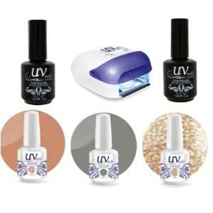 UV Nails Gel Uv Lamp Pro + Base & Top Coat + 3 polishes set Wedding 