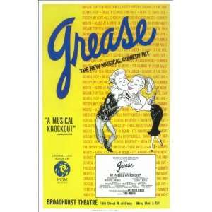 Grease Poster Broadway Theater Play 14x22 Barry Bostwick Adrienne 