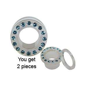 UV size 6g/4MM Transparent Flesh Tunnel with Aquamarine Crystals   you 