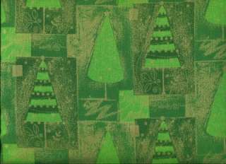 GREEN MET GOLD CHRISTMAS TREE PATCH Cotton Quilt Fabric  