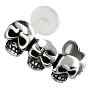  Skulls .925 Sterling Silver Tragus Cuff Earring: Jewelry
