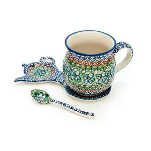  Polish Pottery Mardi Gras Mug & Saucer Gift Set: Kitchen 