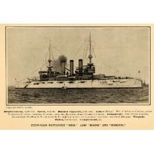  1907 Print First Class Battleship Ohio Maine Missouri 
