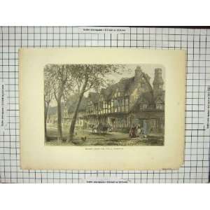   : Houses Under The Castle Warwick Townsfolk Old Print: Home & Kitchen