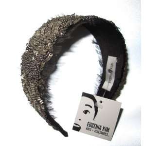   Kim Olivia Gunmetal Beaded Black Frayed Chiffon Headband: Beauty