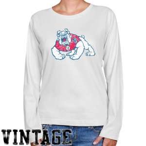Fresno State Bulldogs Ladies White Distressed Logo Vintage Long Sleeve 