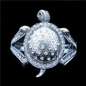 Turtle Tortoise Bracelet Cuff w Clear Swarovski Crystal  