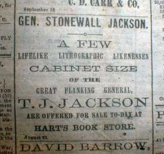 1864 Confederate Civil War newspaper w STONEWALL JACKSON lithographs 