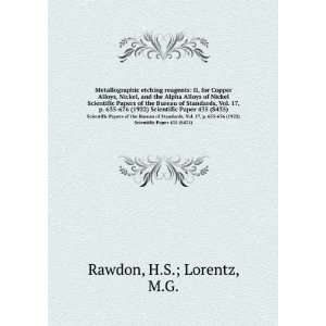   1922) Scientific Paper 435 (S435) H.S.; Lorentz, M.G. Rawdon Books