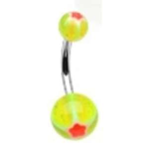  Belly Button Navel Ring Non Dangling with Green Pink Glitter Punch 